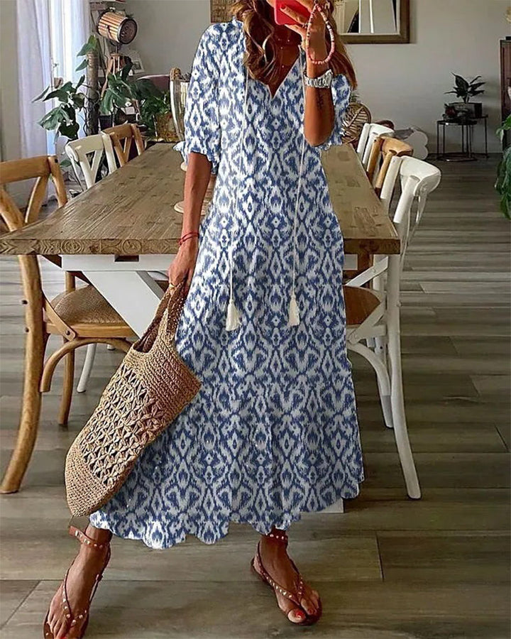 Robe Vintage Boho Imprimée Andrea avec Col V