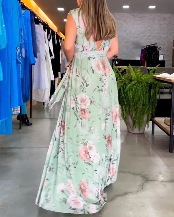 Robe longue sans manches à fleurs Gia avec fente
