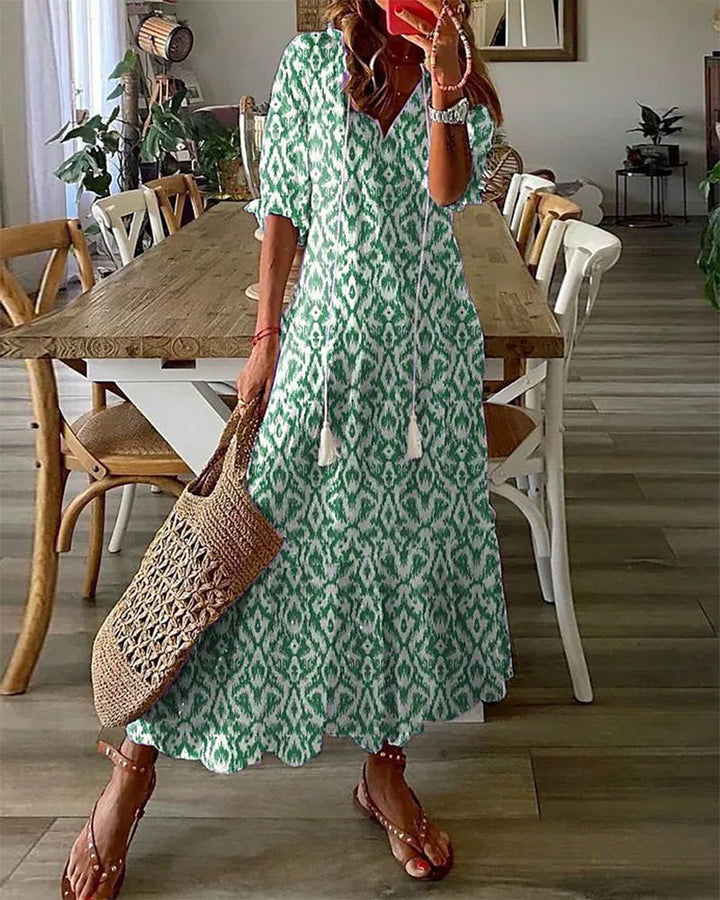 Robe Vintage Boho Imprimée Andrea avec Col V
