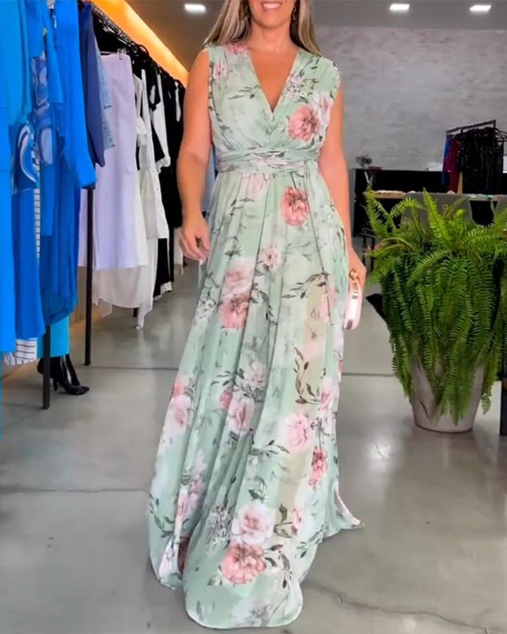 Robe longue sans manches à fleurs Gia avec fente