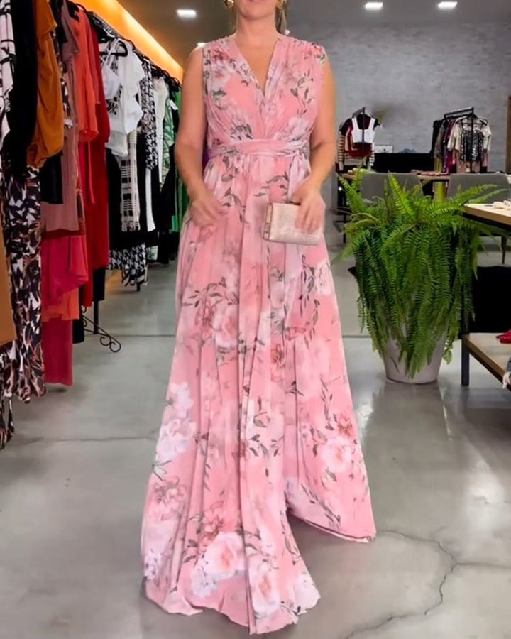 Robe longue sans manches à fleurs Gia avec fente