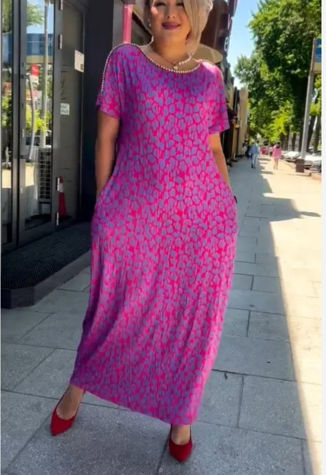 Robe Maxi Imprimée Chic de Printemps Raven avec Poches