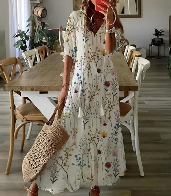 Robe Vintage Boho Imprimée Andrea avec Col V