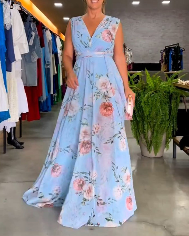 Robe longue sans manches à fleurs Gia avec fente