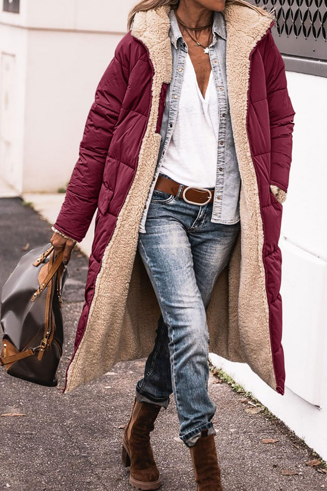 Johna – Luxe Réversible en Sherpa Manteau