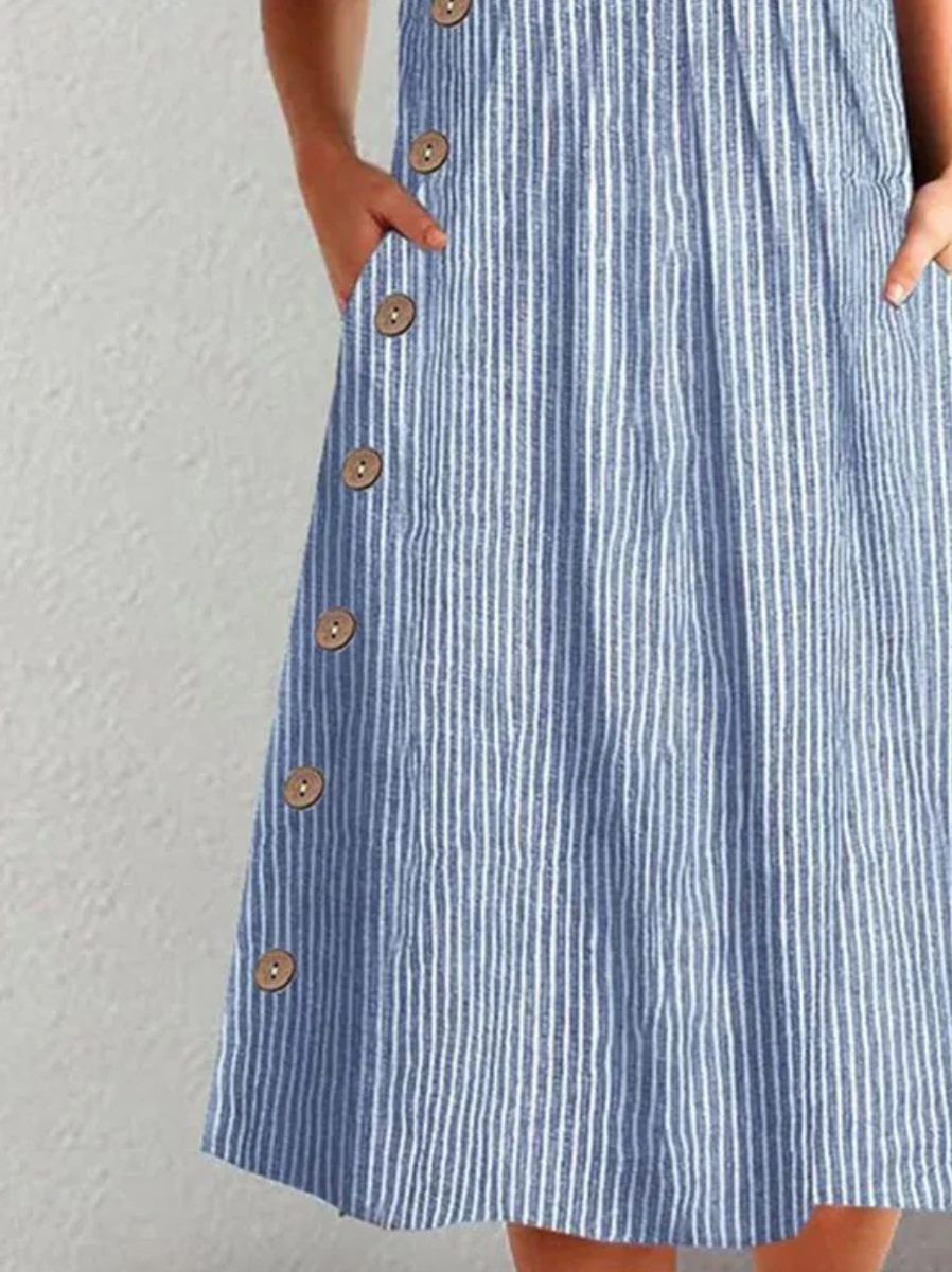 Finley - Classique Robe Midi Rayée à Boutons