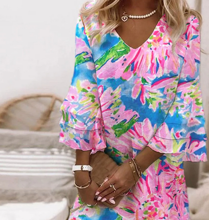 Sylvie - Robe Mini Rose Femme à Manches Évasées