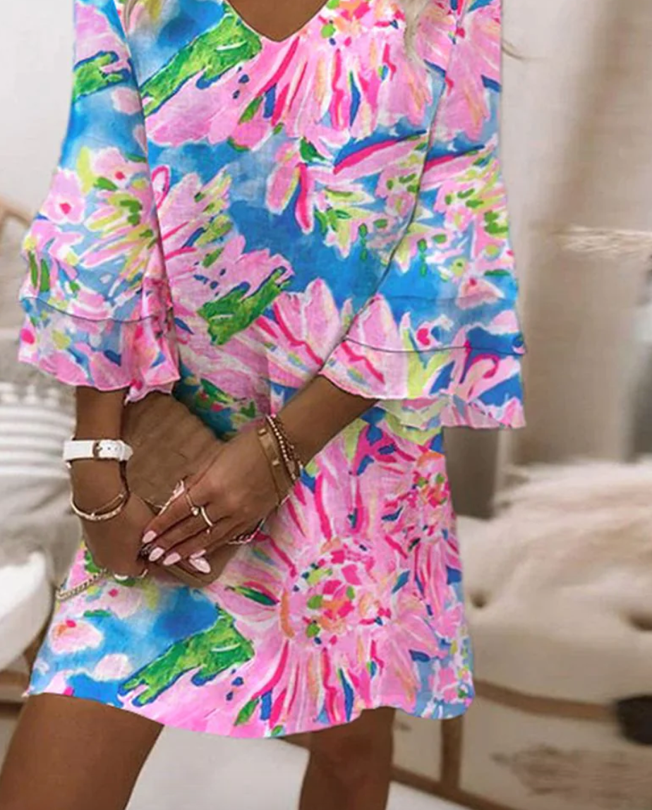 Sylvie - Robe Mini Rose Femme à Manches Évasées