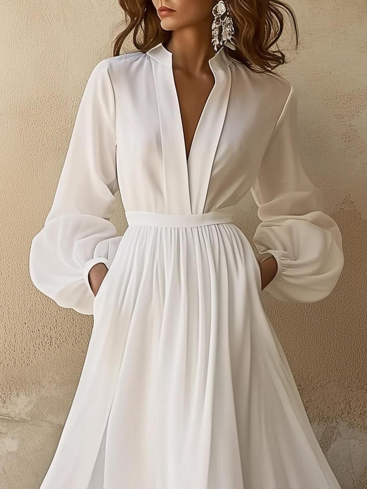 Robe Maxi Blanche Laura à Col V au Style Vintage
