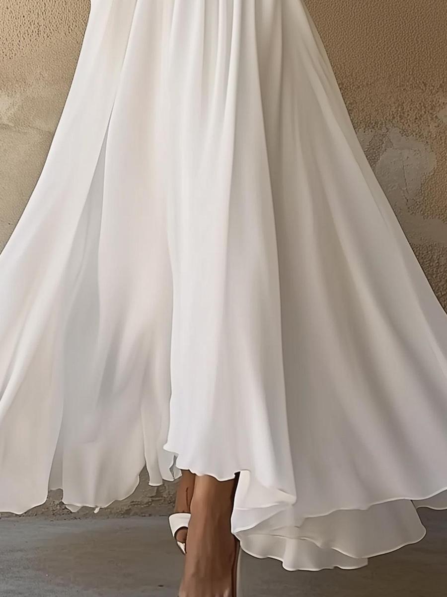 Robe Maxi Blanche Laura à Col V au Style Vintage