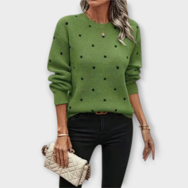 Pull tricoté décontracté à manches longues avec motif à pois