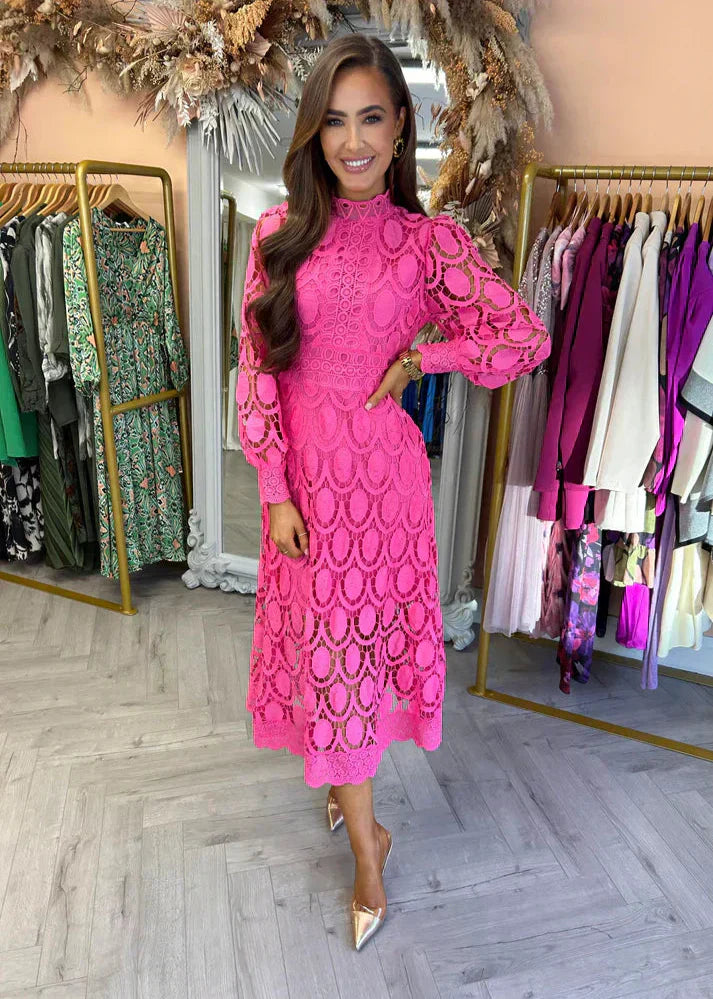 Lennon - Robe Longue Femme avec Col Montant Découpé