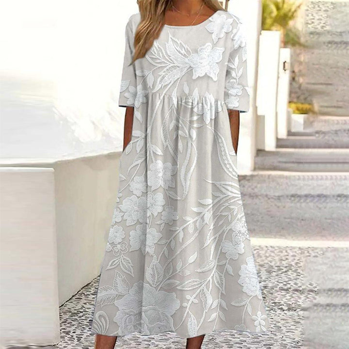 Dovie - Robe Longue Florale Classique à Manches 3/4