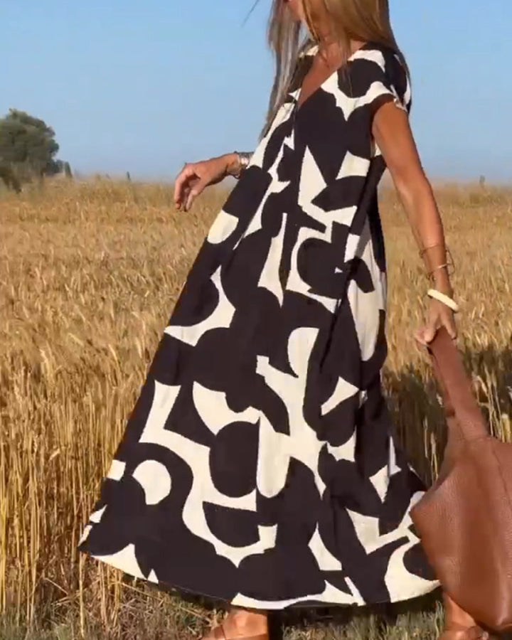 Elowen - Robe sans manches à motif géométrique asymétrique