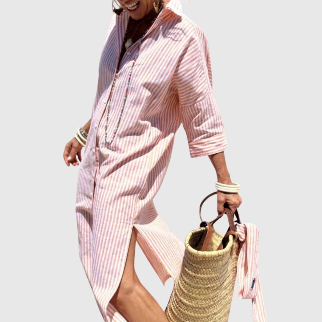 Elodie - Élégante Robe Chemise Rayée
