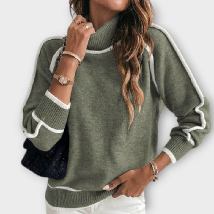 Pull en Tricot Vert Olive de Luxe