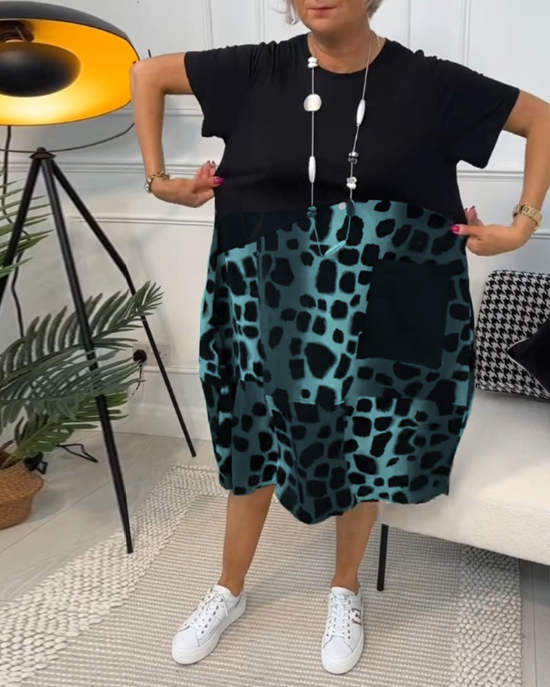 Allison - Élégante robe midi à manches courtes avec imprimé léopard