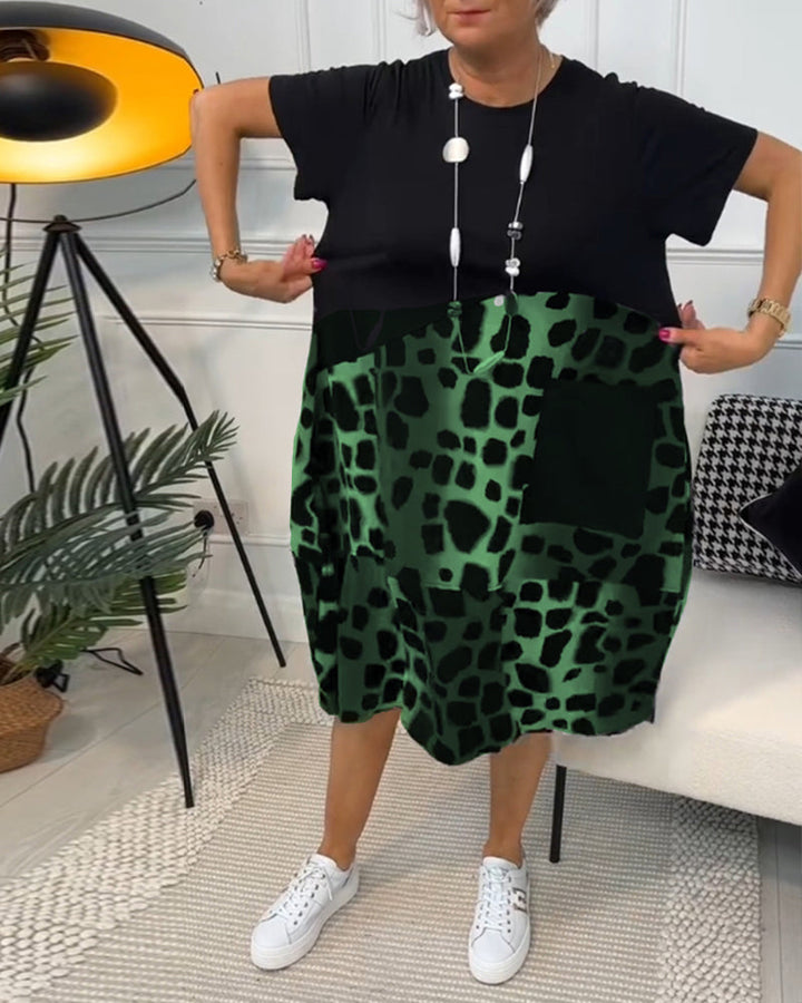 Allison - Élégante robe midi à manches courtes avec imprimé léopard