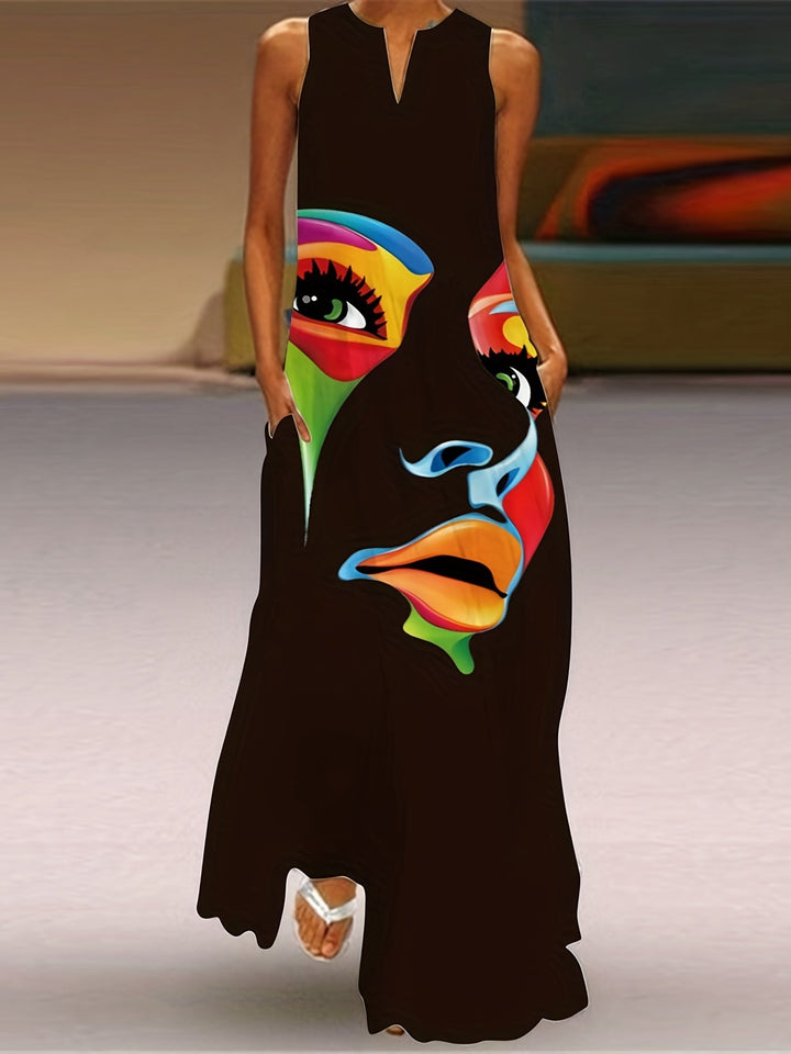 Honor - Chic Printed Maxi Robe with Mask