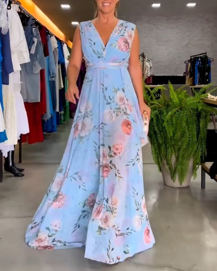 Robe longue sans manches à fleurs Gia avec fente