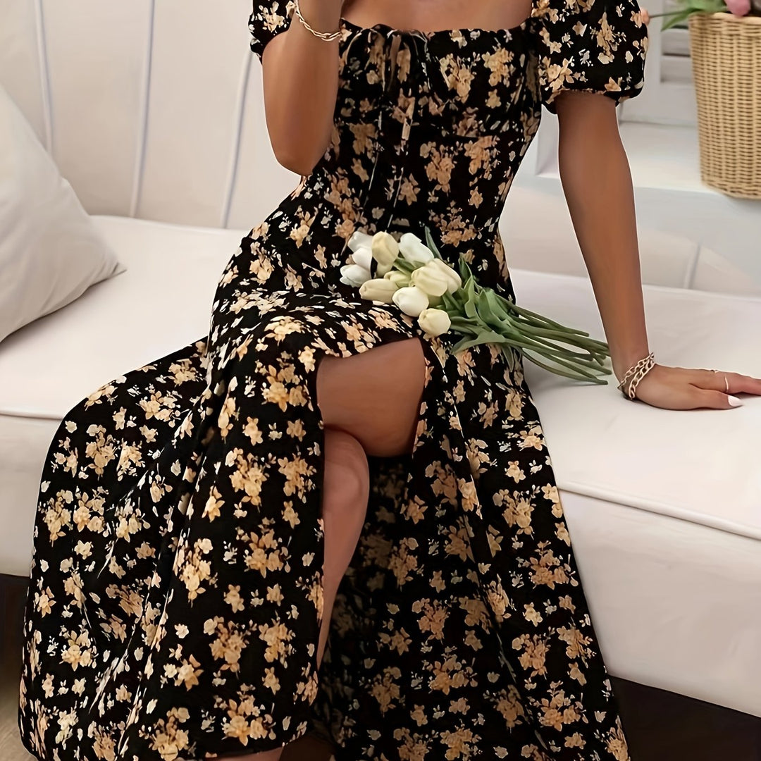 Calyx - Robe à Manches Bouffantes avec Motif Floral Artistique