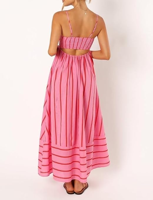 Elsie - Robe Maxi Rayée à Encolure Décolletée pour Femme