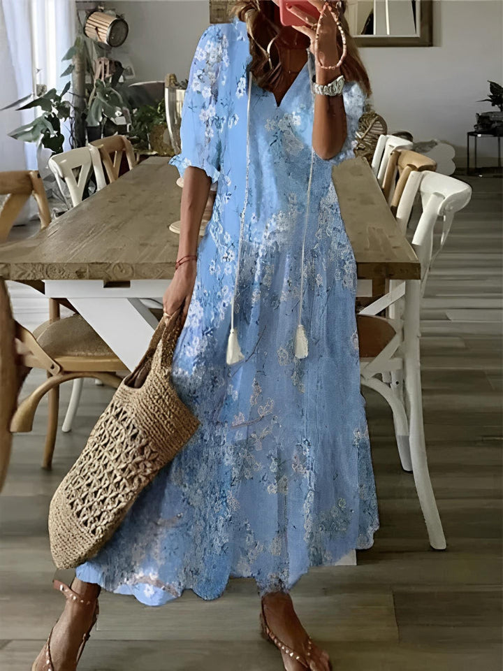 Robe Vintage Boho Imprimée Andrea avec Col V