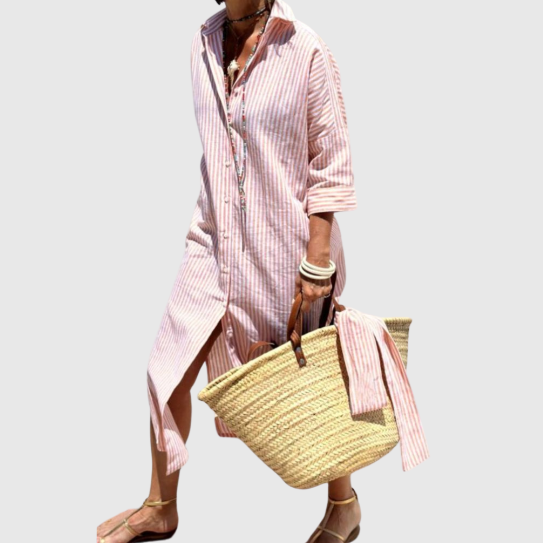 Elodie - Élégante Robe Chemise Rayée