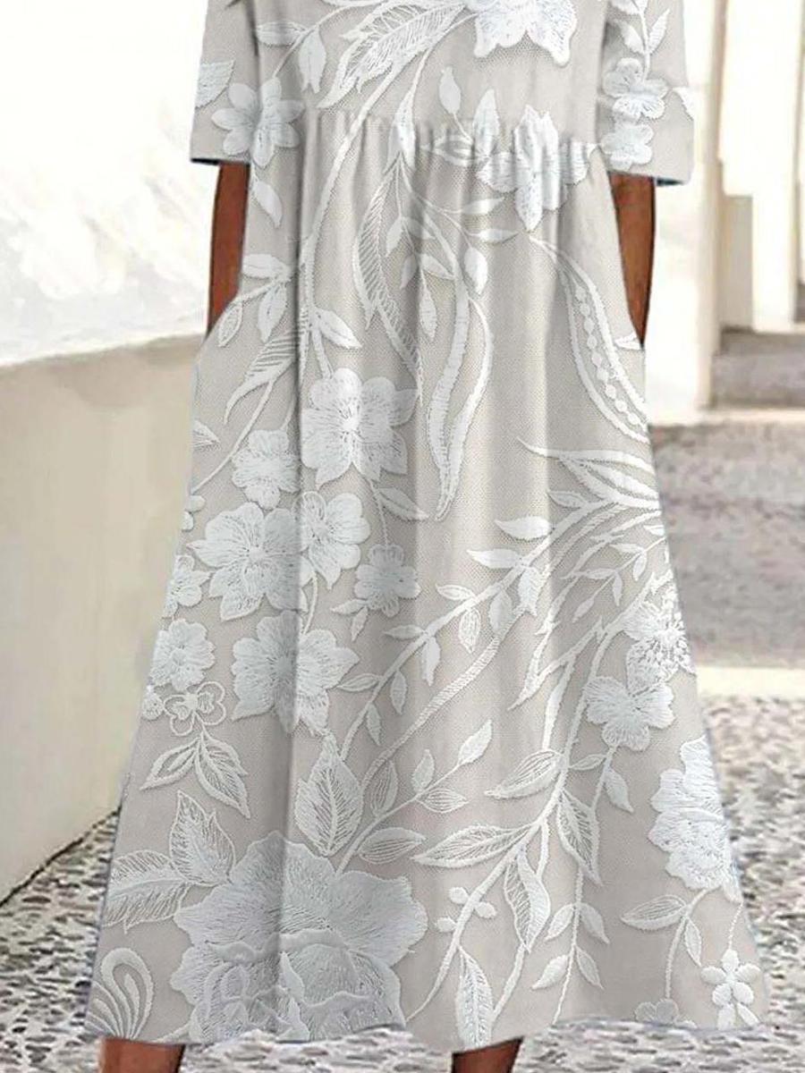 Dovie - Robe Longue Florale Classique à Manches 3/4