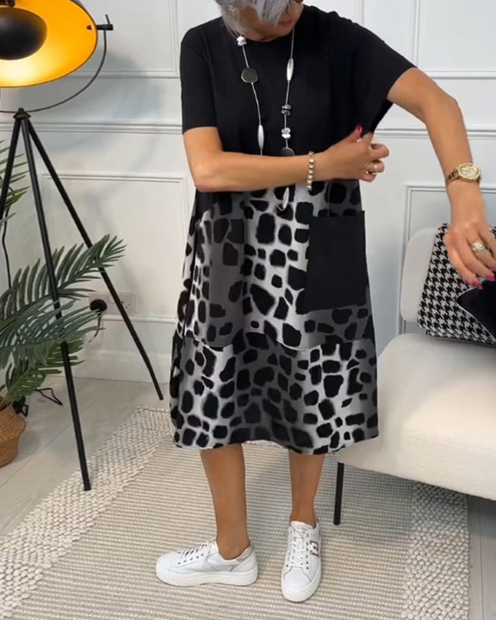 Allison - Élégante robe midi à manches courtes avec imprimé léopard