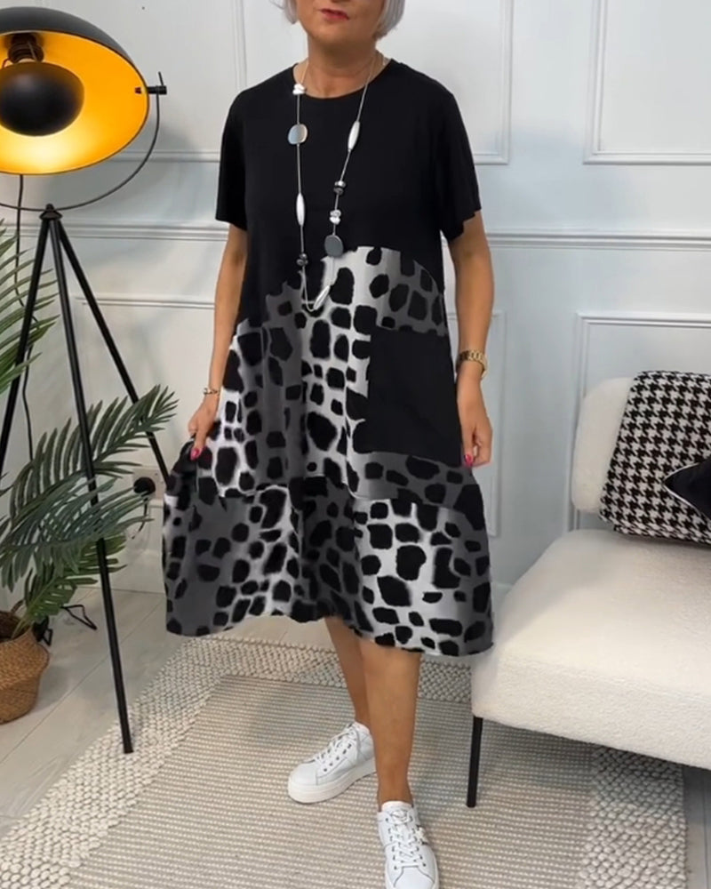 Allison - Élégante robe midi à manches courtes avec imprimé léopard