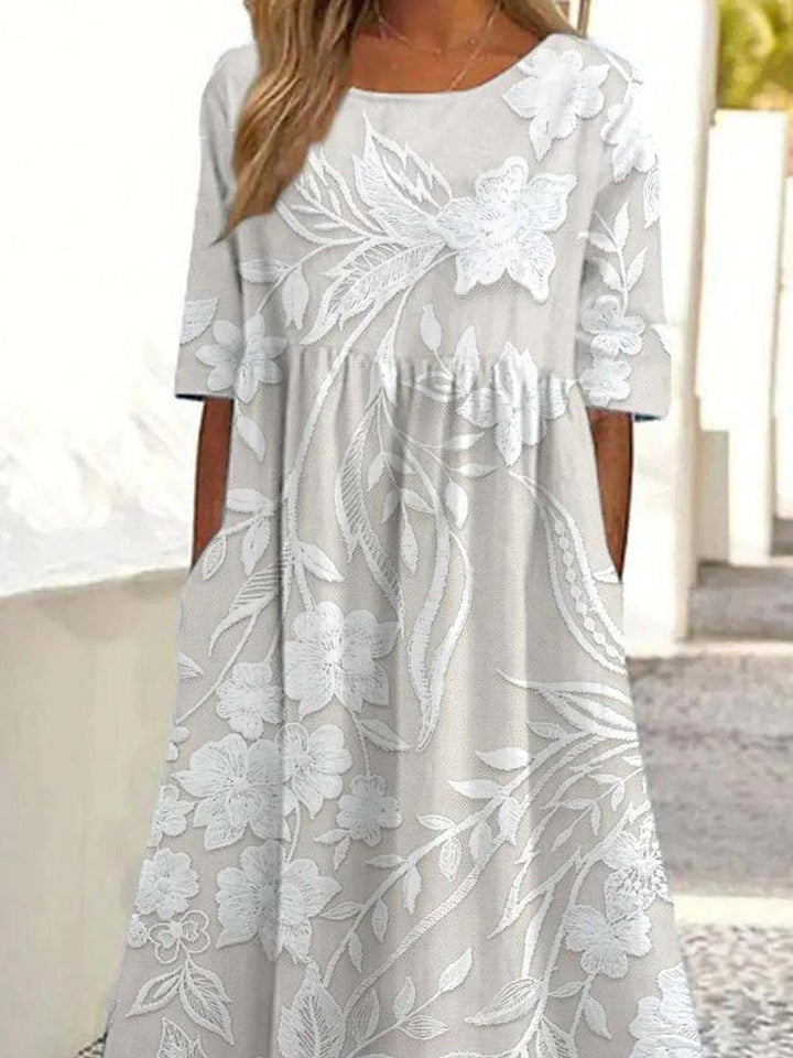 Dovie - Robe Longue Florale Classique à Manches 3/4