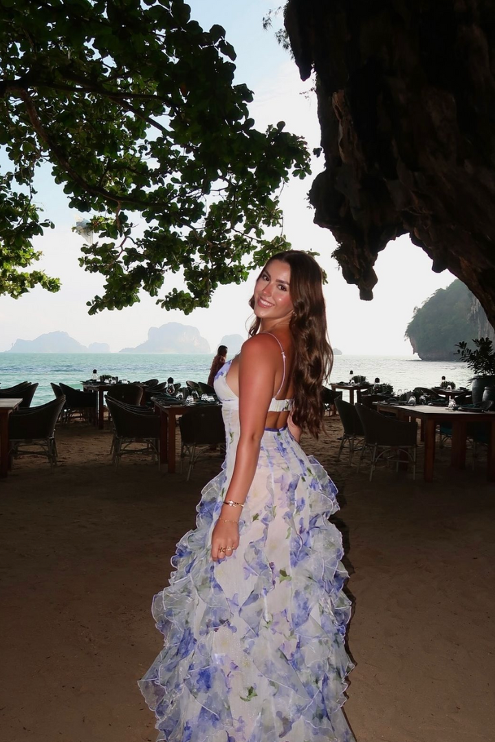 Gloria - Robe Maxi de Plage avec Découpes Florales