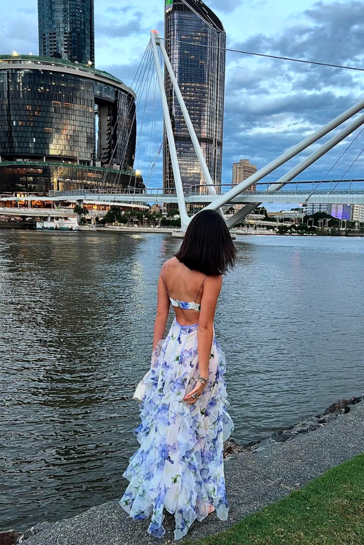 Gloria - Robe Maxi de Plage avec Découpes Florales