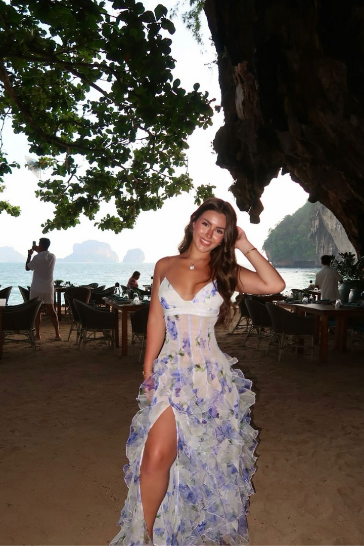 Gloria - Robe Maxi de Plage avec Découpes Florales