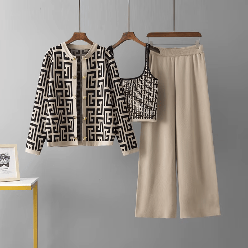 Avery™ - Ensemble trois pièces en tartan rétro avec col en O