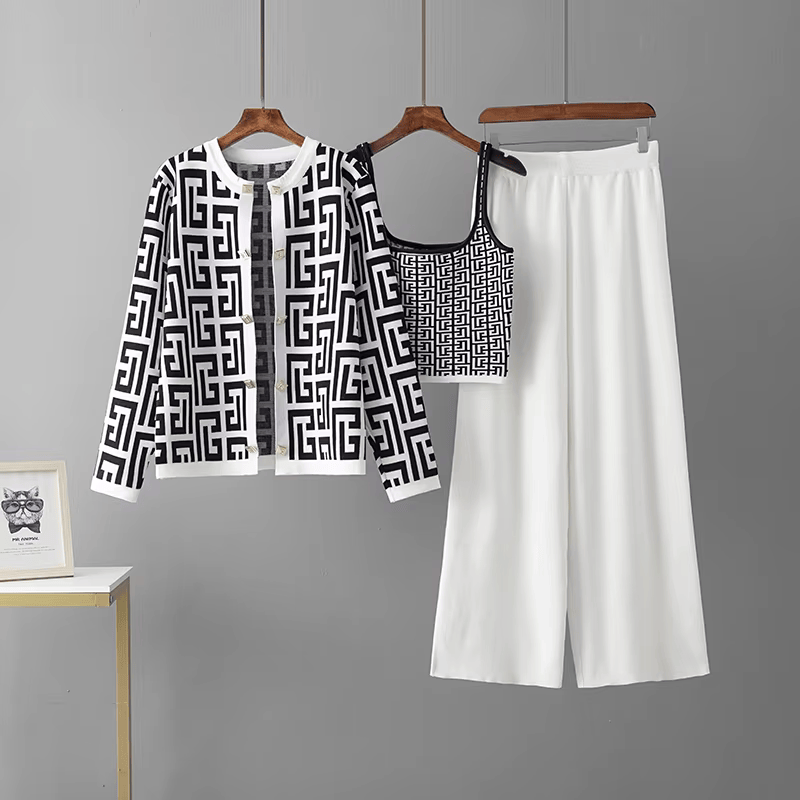 Avery™ - Ensemble trois pièces en tartan rétro avec col en O