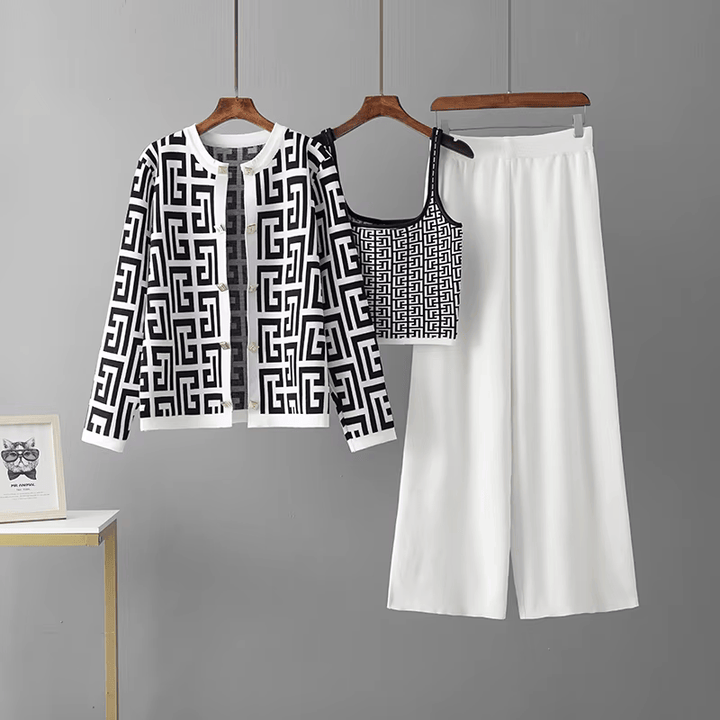 Avery™ - Ensemble trois pièces en tartan rétro avec col en O