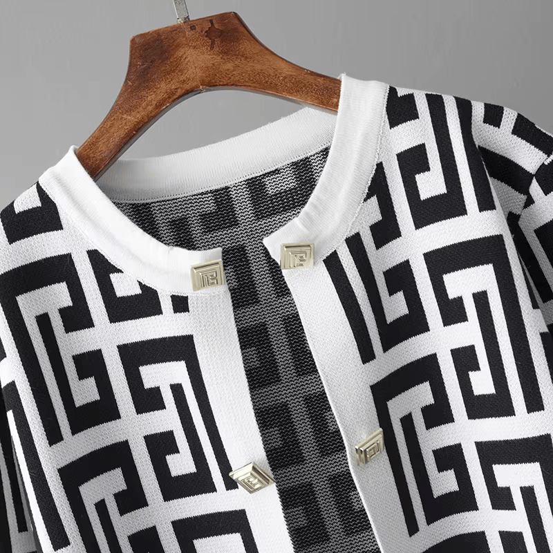 Avery™ - Ensemble trois pièces en tartan rétro avec col en O