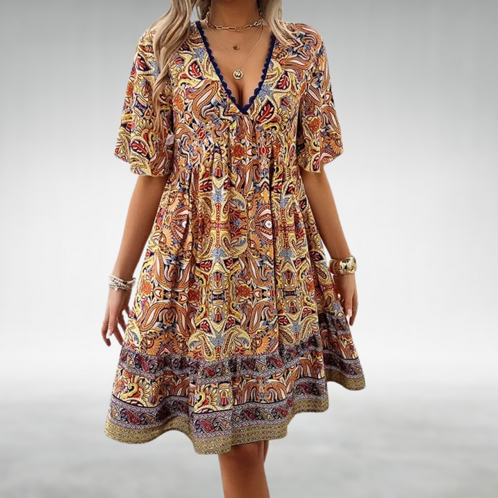 Adriana - Mini Robe Bohème Imprimée Paisley d'Été