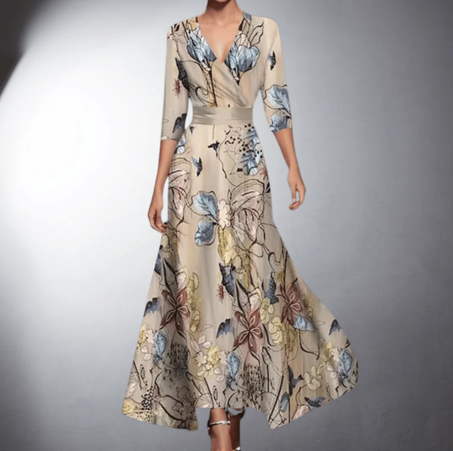 Zoe - Classique Maxi Robe V-Neck à Imprimé Floral