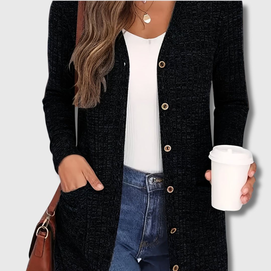 Fabienne - Élégance Intemporelle Cardigan Chic à Poches pour Femme