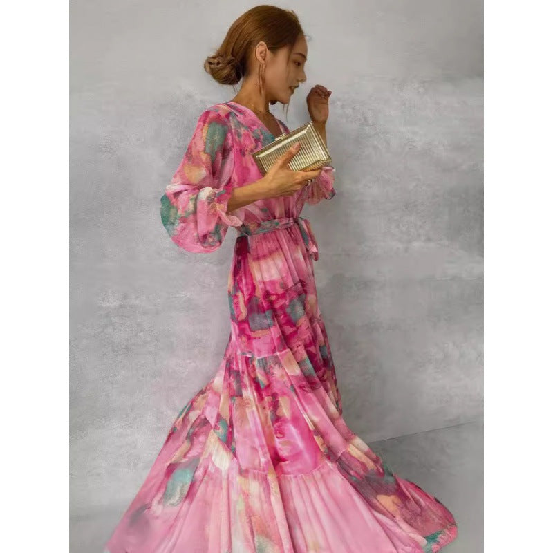 Trinity - Robe Maxi Boho Plissée avec Col en V