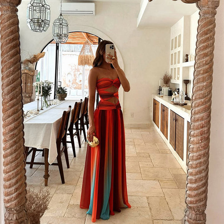 Aziza - Robe Longue Tie-Dye Dégradé avec Découpes