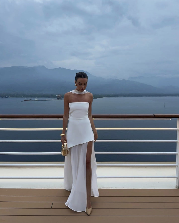 Ariadne - Robe Maxi Asymétrique en Tulle Patchwork Sans Manches