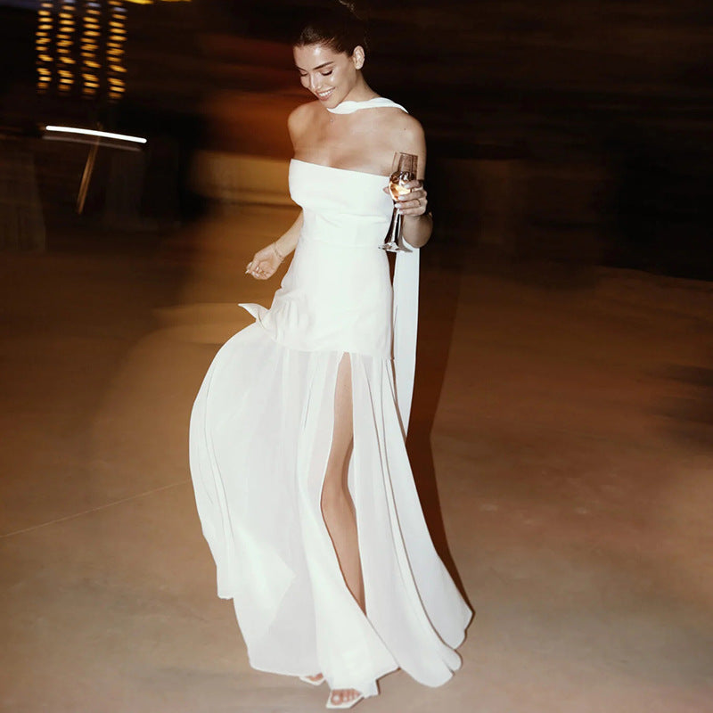 Ariadne - Robe Maxi Asymétrique en Tulle Patchwork Sans Manches