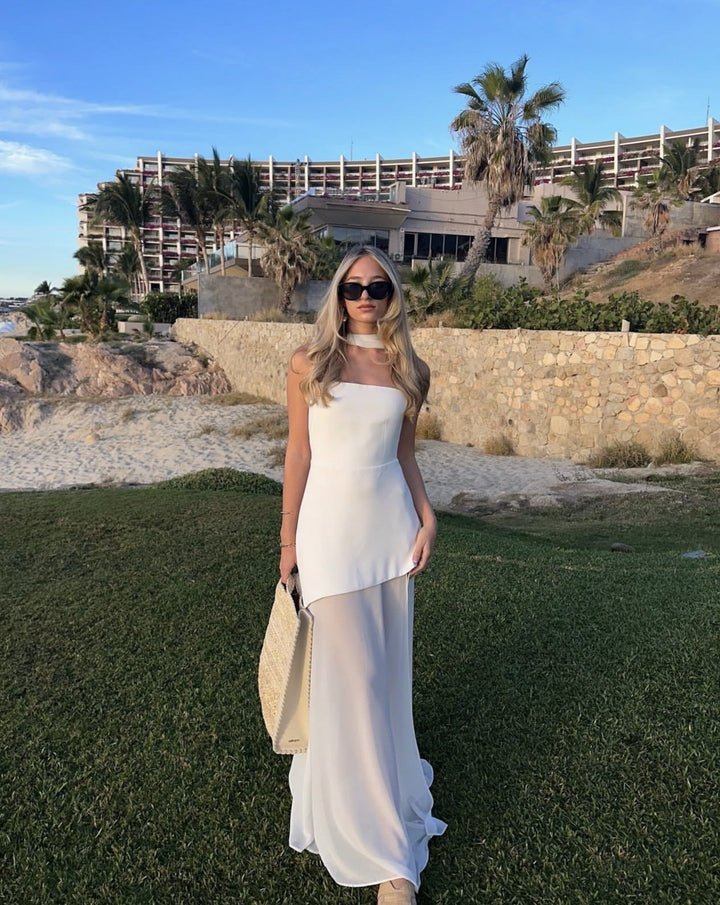 Ariadne - Robe Maxi Asymétrique en Tulle Patchwork Sans Manches