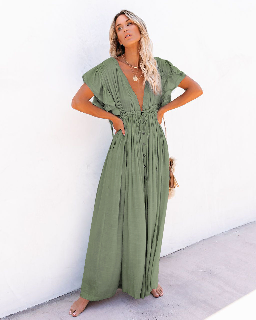 Audra - V-Neck Boho Kimono Beach Dress