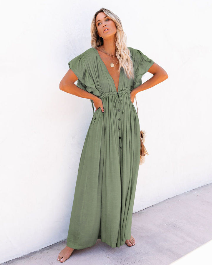 Audra - V-Neck Boho Kimono Beach Dress