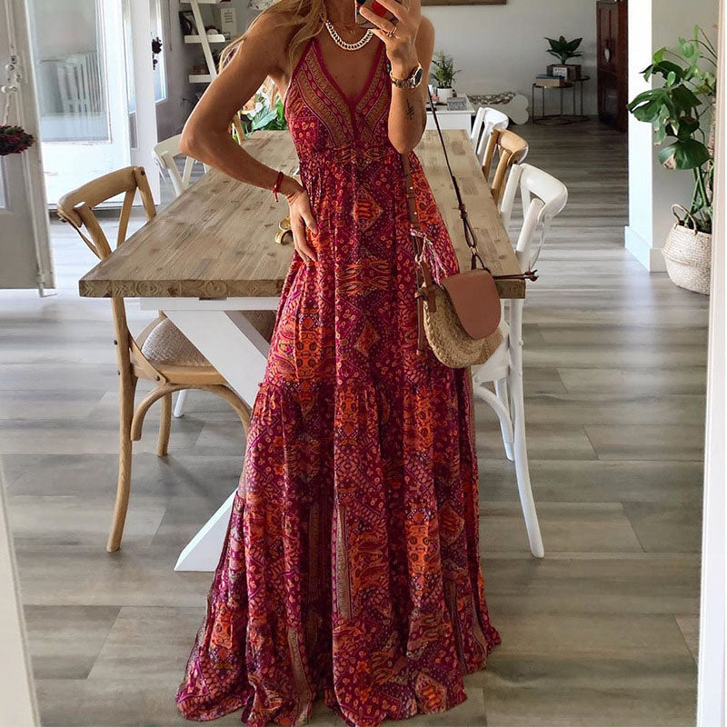 Wren - Robe Maxi Boho à Bretelles Spaghetti et Décolleté en V